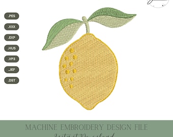 Diseño de bordado de limón: Archivo de bordado a máquina de cítricos de verano (descarga digital, 4 tamaños)