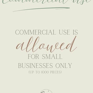 K&ouml;nnte beinhalten: Beige Grafik mit dem Text "Commercial Use" in einer Schreibschrift. Darunter steht "Commercial Use is allowed for small businesses only (up to 1000 pieces)." Das Logo "Sew by Somer" befindet sich unten.