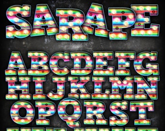 Digital Download | Casual Serape Sarape Marquee Letters & Numbers | PNG Image Graphic Clipart Bundle Set | Alphabet Art for Sublimation
