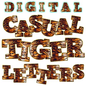 Digital Download | Casual Tiger Letters and Numbers with Gold Glitter Accent | PNG Alphabet Clipart Bunder