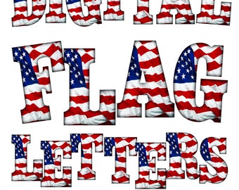 Digital Download | Flag Pattern Patriotic Simple Letters & Numbers | PNG Image Graphic Clipart Bundle Set | Alphabet Art for Sublimation