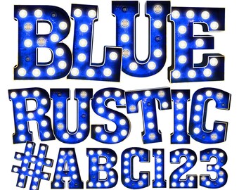 Digital Download | Blue Royal Rustic Marquee Letters & Numbers | PNG Image Graphic Clipart Bundle Set | Alphabet Art for Sublimation