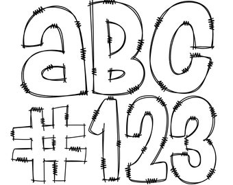 Digital Doodle 2.0 Letters with Transparent Inside | PNG, SVG, EPS Files | Hand Drawn Alphabet Clipart Bundle Pack Letters and Numbers