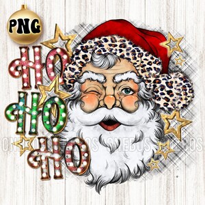 HO HO HO Png, Santa head Christmas Design, Marquee Letters, Stars, Plaid Background Design, ready to press, Sublimation, Print, Dtg