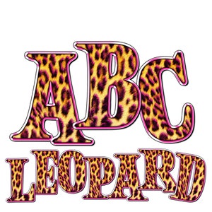 Download digital | Padrão de leopardo com letras e números rosa | Conjunto de pacotes de clipart gráfico de imagem PNG | Arte do Alfabeto