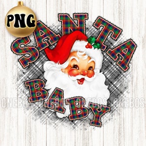 Desenho Digital | Papai Noel Bebê | Natal Papai Noel PNG Cutie com fundo xadrez, letras de Doodle xadrez de guingão | Sublimação, Estampas, DTG, Presente