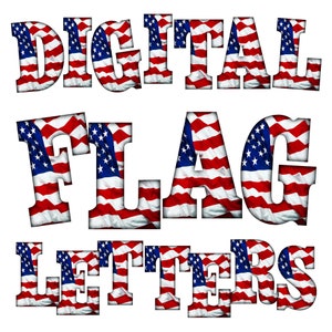 Digital Download | Flag Pattern Patriotic Simple Letters & Numbers | PNG Image Graphic Clipart Bundle Set | Alphabet Art for Sublimation