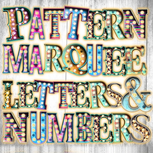 Patterned Alphabet PNG, Decorative Marquee Letters & Marquee Numbers Clipart in Colorful, Funky Chic Mix n Match Patterns, Animal, Serape