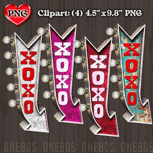 XOXO Pfeil Marquee Clipart | Rustikal, Diner Digital Art Bundle vintage, Schild, Retro Marquee Arrows | Mehrere Farben | Sublimationsdruck