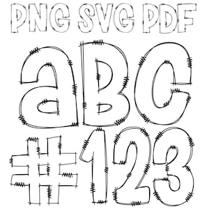 Letras Doodle Digital 2.0 com interior transparente | Arquivos PNG, SVG, EPS | Letras e números do pacote de clipart do alfabeto desenhado à mão