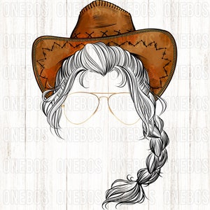 Cowgirl désordonnée avec chapeau, rodéo rustique de style occidental Mom Bun PNG | Girl Digital Télécharger | Lunettes transparentes pour | de remplissage personnalisés Transparent PNG
