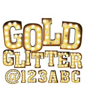 Descarga digital / Letras y números de brillo dorado / Png Image Graphic Clipart Bundle Set / Alphabet Art for Sublimation