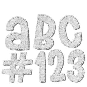 Download Digital | Franja felpuda de feltro patch em cinza/branco com detalhes em pontos | Pacote de clipart PNG | Conjunto de letras e números decorativos artesanais