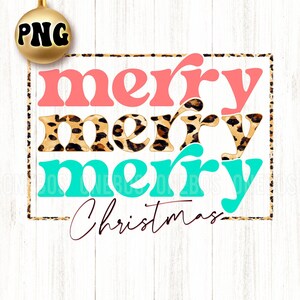 Feliz Feliz Feliz PNG | Letras empilhadas de Natal fofas e retrô em padrão de leopardo rosa e azul-petróleo | Imprimir arquivo para sublimação, férias, inverno