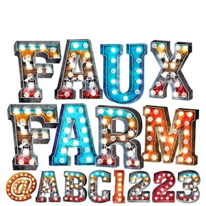 Descarga digital / Faux Farm Rustic Marquee Letters &Numbers / PNG Image Graphic Clipart Bundle Set / Alphabet Art for Sublimation