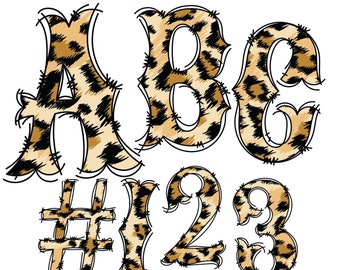 Digital Download | Western Doodle Leopard Pattern Fill | PNG Clipart Bundle Alphabet Pack | Letters and Numbers