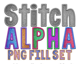 Alphabet à paillettes numériques PNG, point, broderie applique paillettes patch lettres et chiffres, couleur bricolage dans procréer, Photoshop, ensemble de remplissage vierge