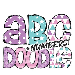 Descarga digital / Doodle Letters Purple Pink Blue 1 Pattern Fill / PNG Clipart Bundle Alphabet Pack / Letras y números