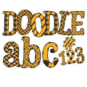 Descarga digital / Doodle Amarillo Negro 1B Patrón Relleno / PNG Clipart Bundle Alphabet Pack / Letras y Números