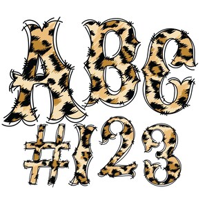 Descarga digital / Western Doodle Leopard Pattern Fill / PNG Clipart Bundle Alphabet Pack / Letras y números