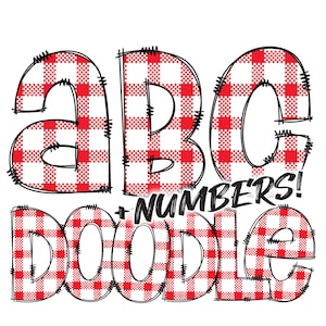 Digitaler Download | Doodle Buchstaben Rot Kariert 1 Muster Füllmuster | PNG Clipart Bundle Alphabet Pack | Buchstaben und Zahlen