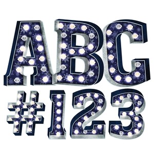Descarga digital / Blue Snowflake Christmas Marquee Letters & Numbers / PNG Image Graphic Clipart Bundle Set / Alphabet Art for Sublimation