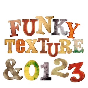 Descarga digital / Funky Shabby Gritty Grunge Textured Letters & Numbers / PNG Image Graphic Clipart Bundle Set / Alphabet Art