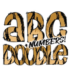 Download digital | Preenchimento de padrão de tigre Doodle | Pacote de alfabeto de pacote de clipart PNG | Letras e números