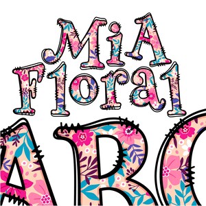 Mia Pink Spring Alfabeto Floral, Clipart Alpha Letters Numbers Upper and Lowercase, Flower Botanical PNG, Whimsy, Happy, Summer Sublimation