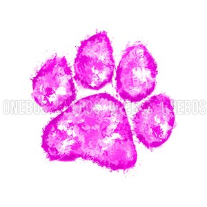 Puede incluir: Una huella de pata rosa en acuarela con efecto de salpicadura.