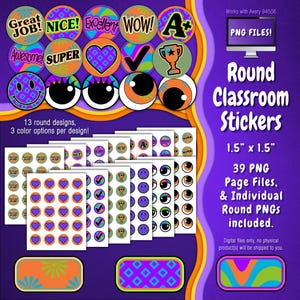 Stickerpakket | Individuele digitale stickers en Avery-velsjablonen | Bloemen, diamant, helder, oranje, blauw, paars, groen ST55CK-A260