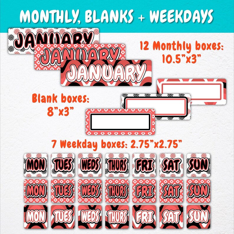 Wall Calendar Pocket Chart for Teachers Flowers, Diamonds, Checkered