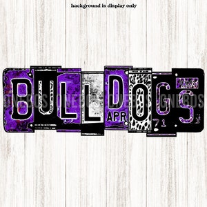 Watercolor License Plate Bulldogs PNG, Purple & Black, Leopard, Sublimation School Mascot Word Print, Print Cut, Art