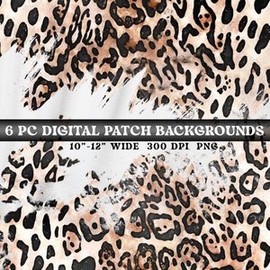May include: Six digital background images featuring a leopard print pattern with a white brushstroke overlay. The backgrounds are 10-12 inches wide and 300 DPI.