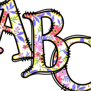 Ella Spring Alfabeto Floral, Clipart Alpha Letters Numbers Upper and Lowercase, Flower Botanical PNG, Whimsy, Happy, Summer Sublimation