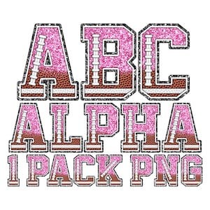 Pink Glitter Football Buchstaben PNG, Pebble Texture & Laces Füllmuster Alpha, Block Varsity College Clipart Alphabet zum digitalen Download