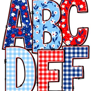 July 4th Doodle Alphabet Bundle, 18 Pack, Full Alphabets, Red White ...