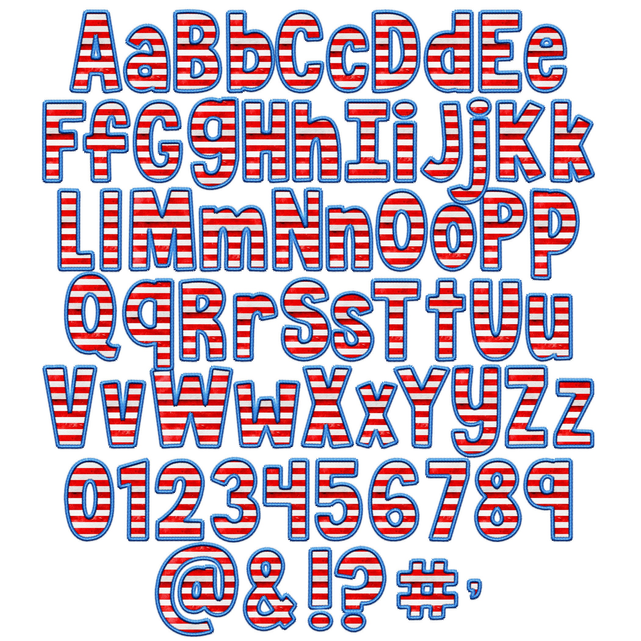 Stripes Alpha Pattern Stars Stripes Sequin Alphabet PNG Pack, Faux Embroidery Stitch Alpha ...