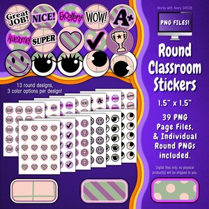 Stickerpakket | Individuele digitale stickers en Avery-velsjablonen | Raster, strepen, stippen, boho, rustig, groen, paars, roze ST55CK-A240