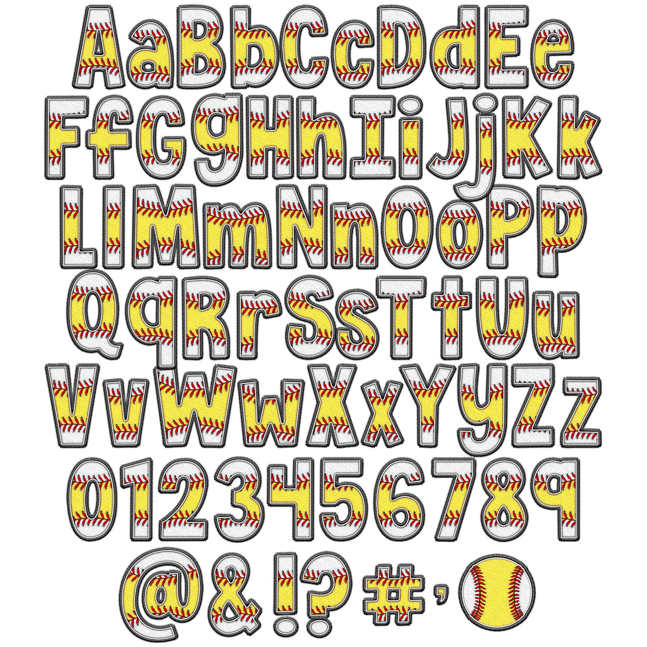 Pry Letters Baseball Softball Split PNG Alphabets, Faux Embroidery Stitch Alpha ...