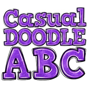 Alfabeto Doodle roxo PNG, download digital, letras casuais desenhadas à mão, diversão, crianças, escola, arte DTF de sublimação para designs de impressão