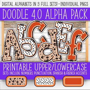 Conjunto de números do alfabeto para placas - Doodle 4.0 | +Francês e Espanhol | Paredes/Porta do Professor | Outono, Ação de Graças, Abóbora, Leopardo AL55BOD4-A183