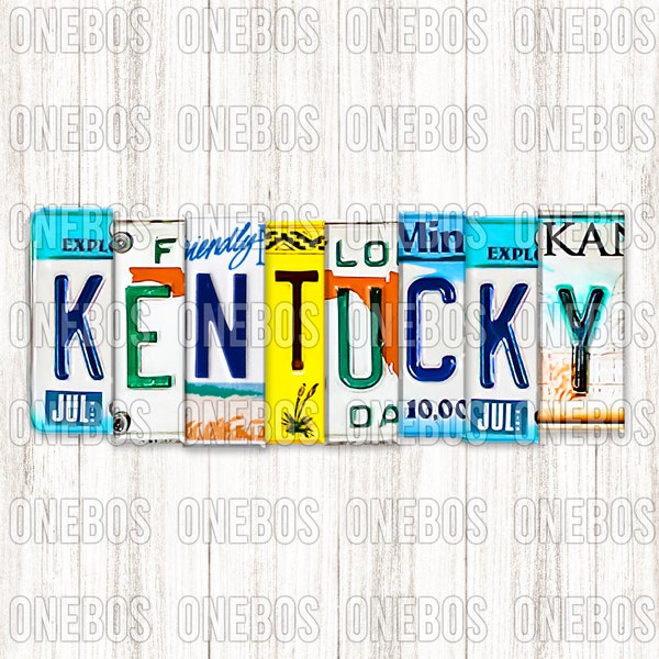 Kentucky Word PNG | Digital Word Design Ready to Press | Sublimation, Print, DTG, Decorative | License Plate Watercolor Typography