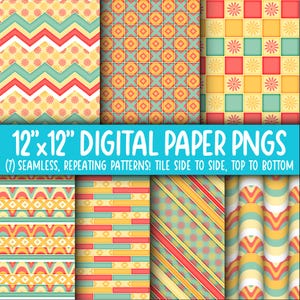 Behangachtergrond: digitaal papier | Naadloos | Bloemen, diamant, ruit, groovy, boho, kalm, geel, groenblauw, zeegroen, koraal WA55LL-A262