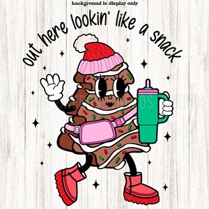 Aquí parece un bocadillo PNG, Bougie Mama Christmas Tree Cake, Chocolate, Stanley, Belt Bag, Retro Christmas Sublimation Cartoon, Boho