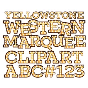 Clipart de Yellowstone | Pacote de download digital de alfabeto e números | Impressão por sublimação de letras amarelas, douradas, rústicas e grunge ocidentais
