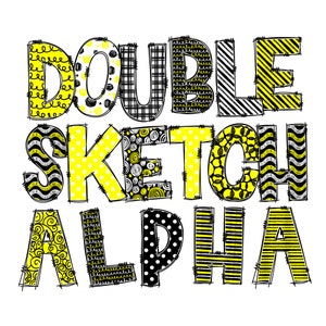 Mix n Match Alfabet, 2 Volledige Sets, Geel Wit & Zwart, Doodle Letters Alfabetten, Sublimatie Digitaal Bestand Downloaden, PNG Afdrukbaar