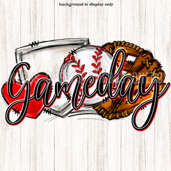 Baseball Gameday PNG, Doodle Hand Drawn Sublimation, Digital Download Ball, Heart, Glove, Home Plate, Transfer Art, Illustration, Collage