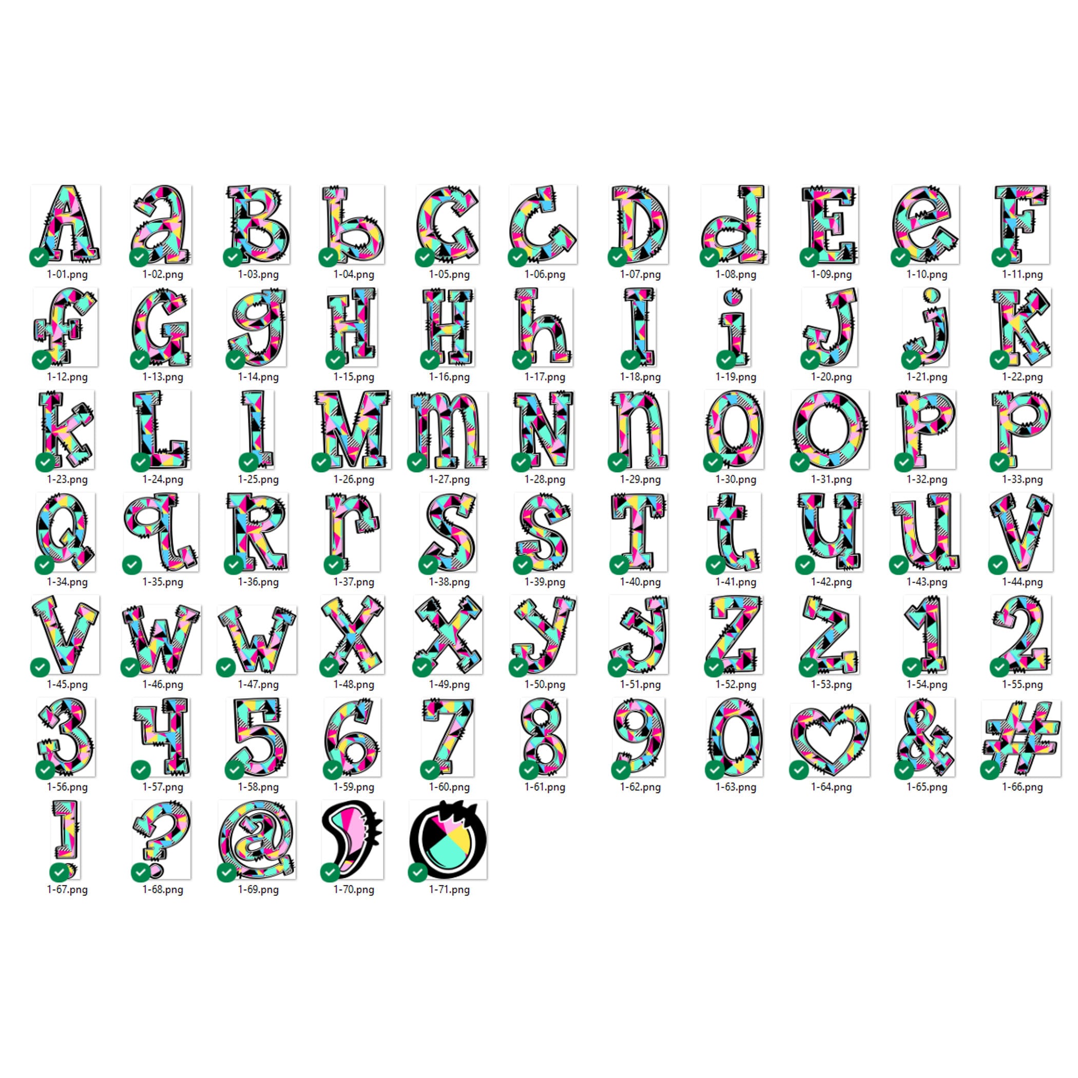 80s Retro Alphabet PNG, 11 Pack Bundle, Full Sets of Doodle Letters ...