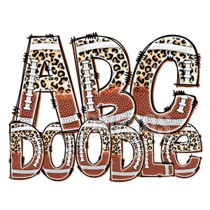 American Football Letters PNG Split Leopard, Laces, Background Pattern Fills, Sports Theme Clipart Alphabet Font for Digital Download